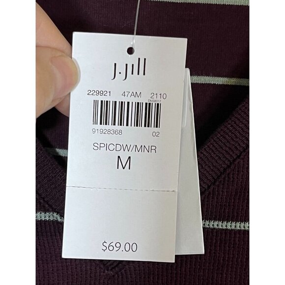 J Jill Striped Top M Maroon Ribbed Tunic Classic Resort Preppy - Picture 6 of 10